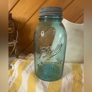 Vintage Blue Mason Jar with Lid